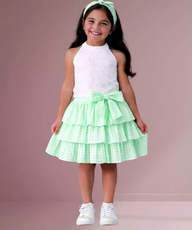 White mint green woven cotton co ord set