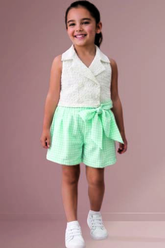White mint green woven cotton co ord set
