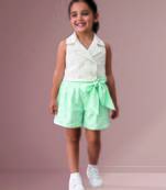 White mint green woven cotton co ord set