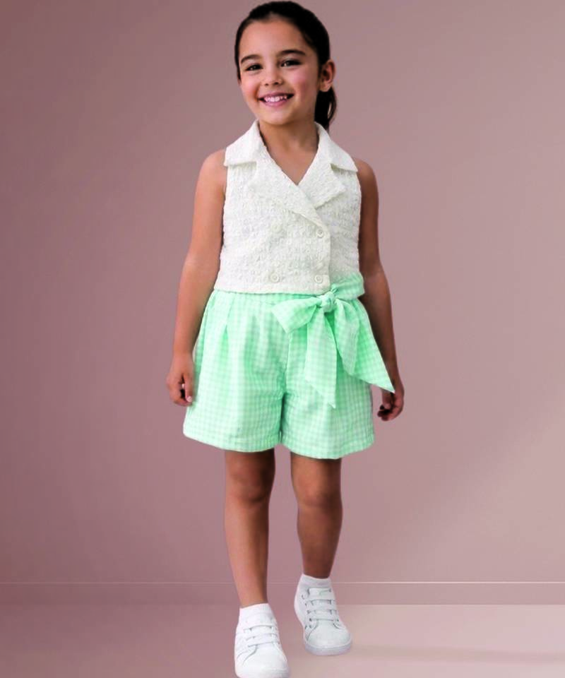 White mint green woven cotton co ord set