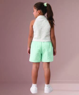 White mint green woven cotton co ord set 2