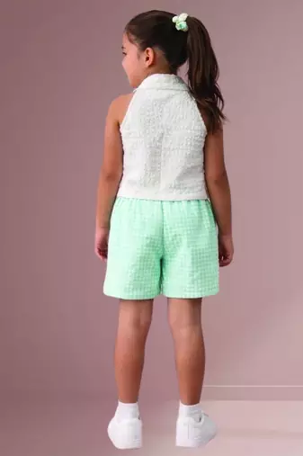 White mint green woven cotton co ord set