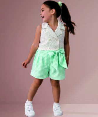 White mint green woven cotton co ord set 3