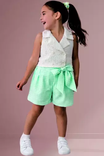 White mint green woven cotton co ord set