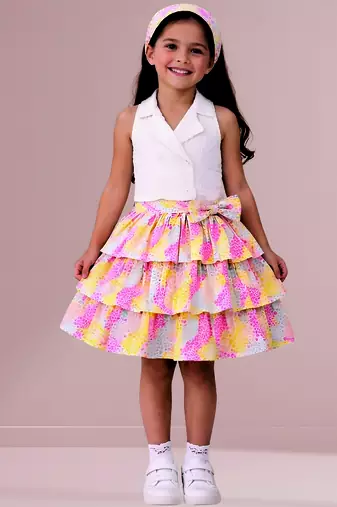 White multicolor woven cotton co ord set