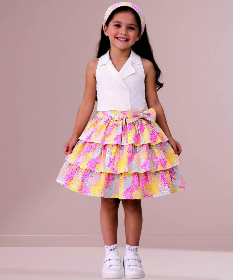 White multicolor woven cotton co ord set