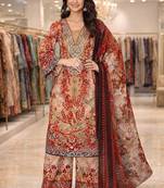 Orange color crepe silk printed women unstitched dress material