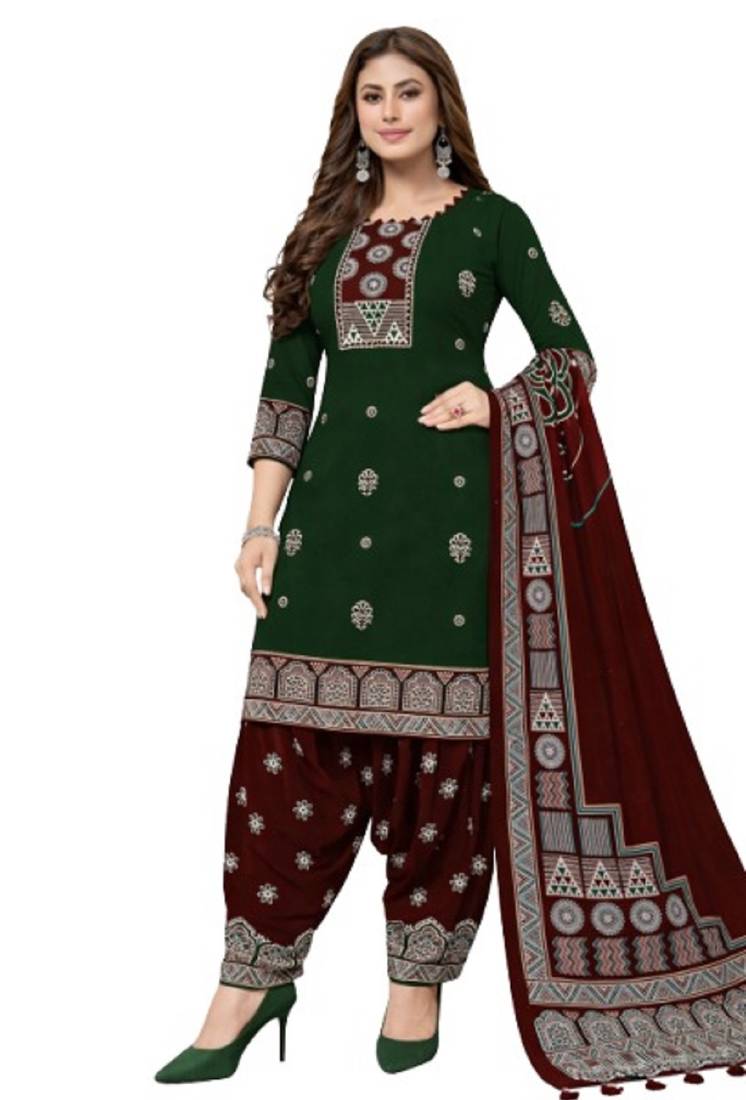 Green color crepe silk printed women unstitched dress material