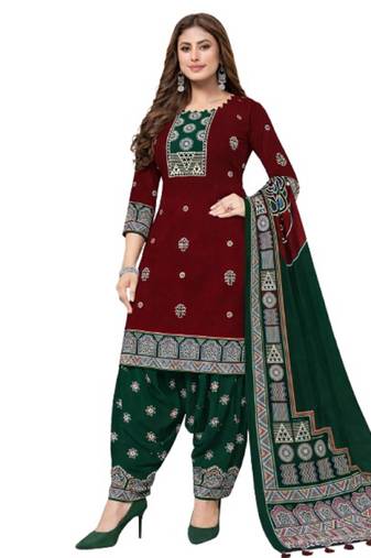 Red color crepe silk printed women unstitched dress material