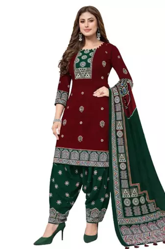 Red color crepe silk printed women unstitched dress material