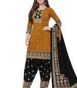 Mustard color crepe silk printed women unstitched dress material