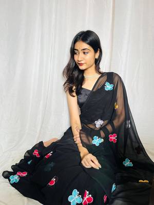 Black Color THAREDE GAMTHI BUTTERFLY WORK GEORGETTE  SAREE 1