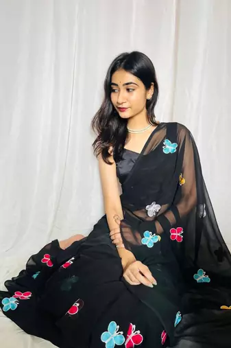 Black Color THAREDE GAMTHI BUTTERFLY WORK GEORGETTE  SAREE