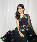 Black Color THAREDE GAMTHI BUTTERFLY WORK GEORGETTE  SAREE
