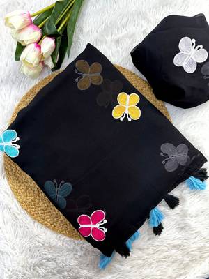 Black Color THAREDE GAMTHI BUTTERFLY WORK GEORGETTE  SAREE 2