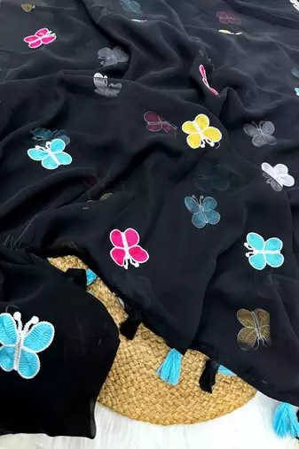 Black Color THAREDE GAMTHI BUTTERFLY WORK GEORGETTE  SAREE
