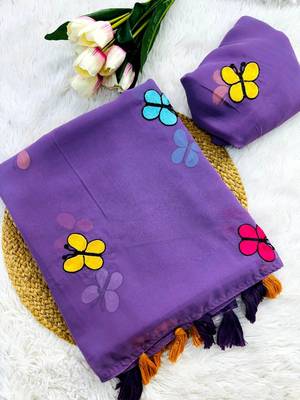 Dark Lavender Color THAREDE GAMTHI BUTTERFLY WORK GEORGETTE  SAREE 1