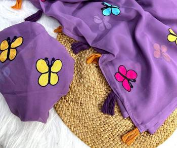 Dark Lavender Color THAREDE GAMTHI BUTTERFLY WORK GEORGETTE  SAREE 3