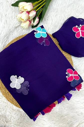 Dark Purple Color THAREDE GAMTHI BUTTERFLY WORK GEORGETTE  SAREE