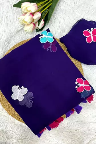 Dark Purple Color THAREDE GAMTHI BUTTERFLY WORK GEORGETTE  SAREE