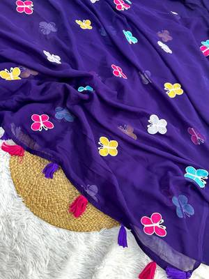 Dark Purple Color THAREDE GAMTHI BUTTERFLY WORK GEORGETTE  SAREE 3