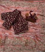 Peach Color Sequence embroidery work Organza Saree