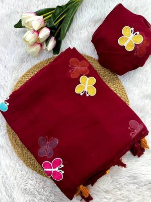 Maroon Color THAREDE GAMTHI BUTTERFLY WORK GEORGETTE  SAREE 1
