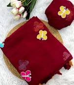 Maroon Color THAREDE GAMTHI BUTTERFLY WORK GEORGETTE  SAREE