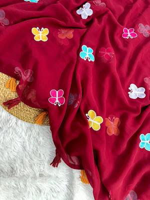 Maroon Color THAREDE GAMTHI BUTTERFLY WORK GEORGETTE  SAREE 3