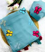 Sky Blue Color THAREDE GAMTHI BUTTERFLY WORK GEORGETTE  SAREE