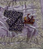 Lavender Color Sequence embroidery work Organza Saree