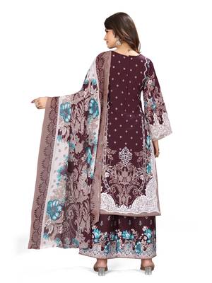 Magenta  color crepe silk printed women unstitched dress material 3