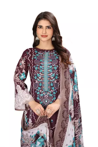 Magenta  color crepe silk printed women unstitched dress material