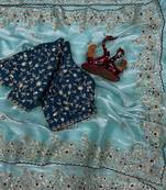 Blue Color Sequence embroidery work Organza Saree
