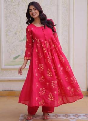 Red zari & sequins embroidered work silk blend stitched kurta 2