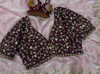 Pink Color Sequence embroidery work Organza Saree 3