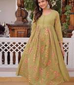 Light green zari & sequins embroidered work silk blend stitched kurta