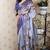 Lavender tussar silk kalamkari print zari woven border saree with contrast blouse piece
