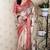 Beige tussar silk kalamkari print zari woven border saree with contrast blouse piece