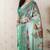 Sea green tussar silk kalamkari print zari woven border saree with contrast blouse piece