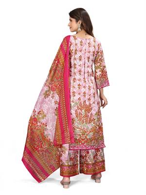 Pink color crepe silk printed women unstitched dress material 3