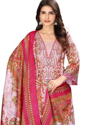 Pink color crepe silk printed women unstitched dress material 4