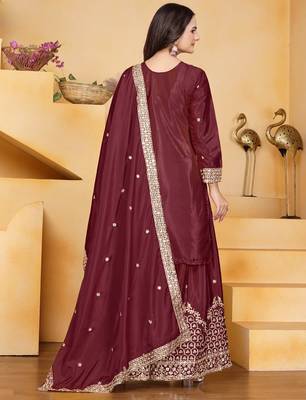 Maroon  natural creap silk party wear sharara suit set 4