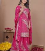 Pink natural creap silk party wear sharara suit set