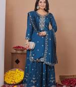 Navy blue vichitra silk party wear sharara suit set