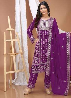 Wine fox georgette party wear sharara suit set 1
