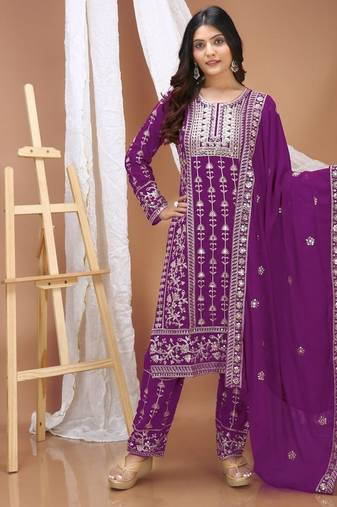 Wine fox georgette party wear sharara suit set