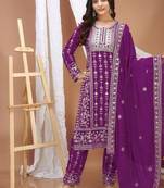 Wine fox georgette party wear sharara suit set