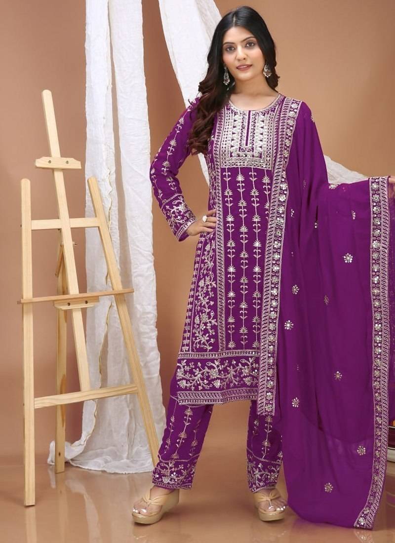 Wine fox georgette party wear sharara suit set