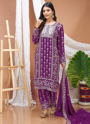 Wine fox georgette party wear sharara suit set 2